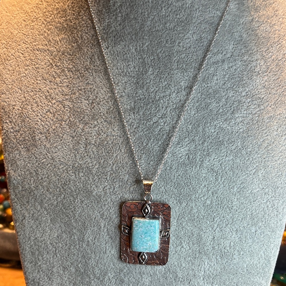 Elegant Silver Tone and Larimar Pendant Necklace
